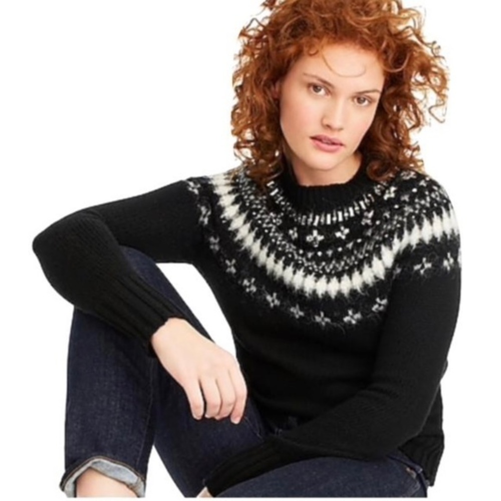 J. Crew Black and White Nordic Yoke Sweater